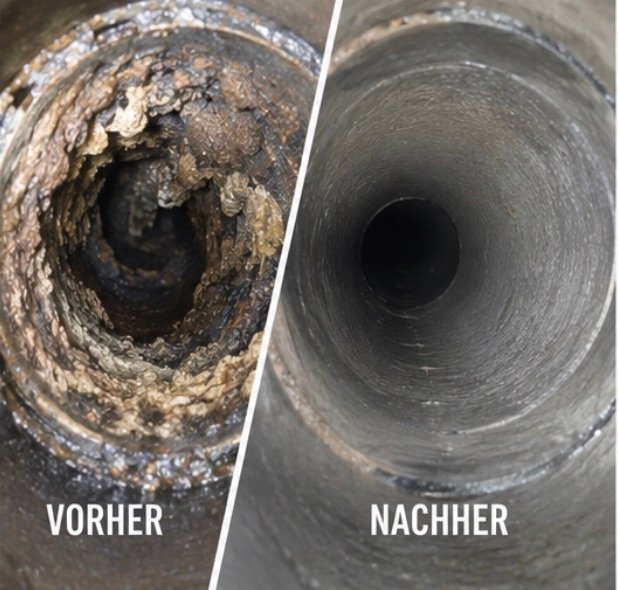 Rohrleitung vor und nach einer Reinigung